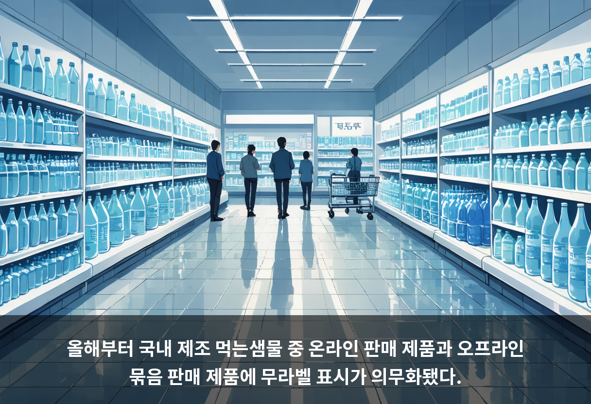 올해부터 국내 제조 먹는샘물 중 온라인 판매 제품과 오프라인 묶음 판매 제품에 무라벨 표시가 의무화됐다.