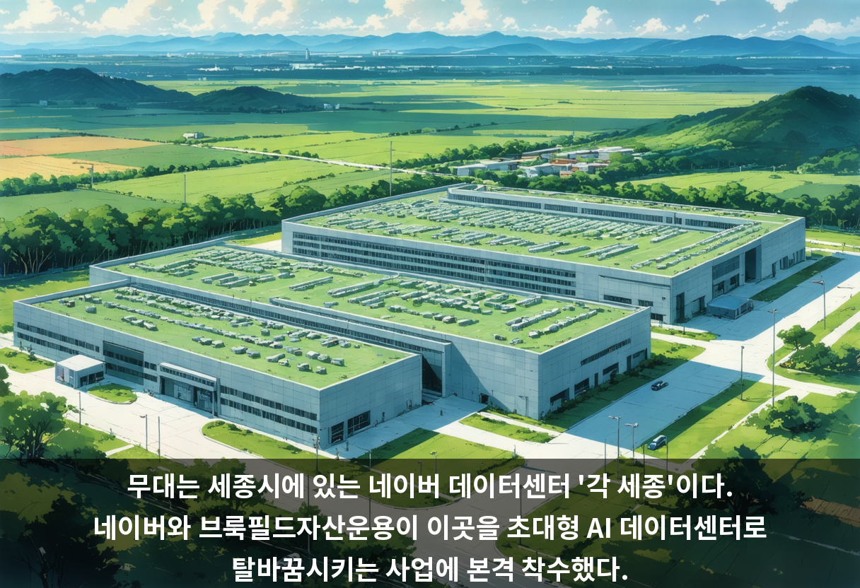 무대는 세종시에 있는 네이버 데이터센터 '각 세종'이다. 네이버와 브룩필드자산운용이 이곳을 초대형 AI 데이터센터로 탈바꿈시키는 사업에 본격 착수했다.