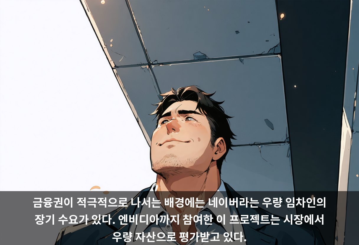 금융권이 적극적으로 나서는 배경에는 네이버라는 우량 임차인의 장기 수요가 있다. 엔비디아까지 참여한 이 프로젝트는 시장에서 우량 자산으로 평가받고 있다.
