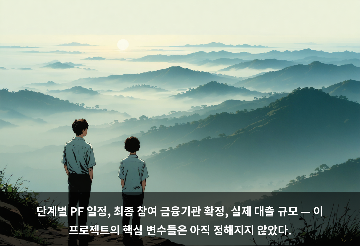 단계별 PF 일정, 최종 참여 금융기관 확정, 실제 대출 규모 — 이 프로젝트의 핵심 변수들은 아직 정해지지 않았다.