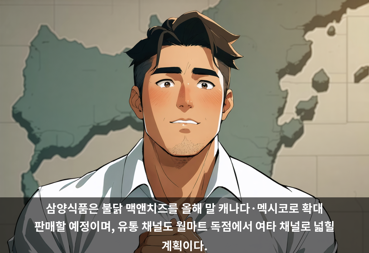 삼양식품은 불닭 맥앤치즈를 올해 말 캐나다·멕시코로 확대 판매할 예정이며, 유통 채널도 월마트 독점에서 여타 채널로 넓힐 계획이다.