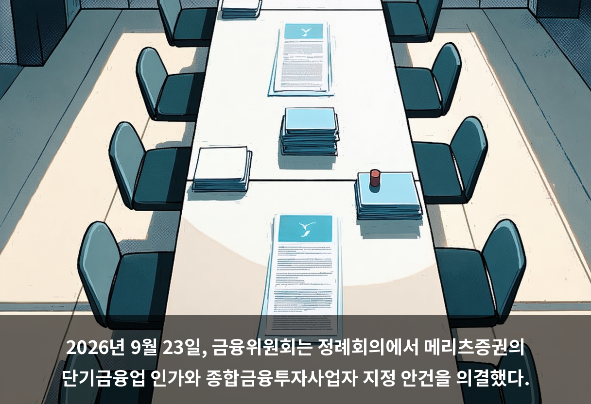 2026년 9월 23일, 금융위원회는 정례회의에서 메리츠증권의 단기금융업 인가와 종합금융투자사업자 지정 안건을 의결했다.