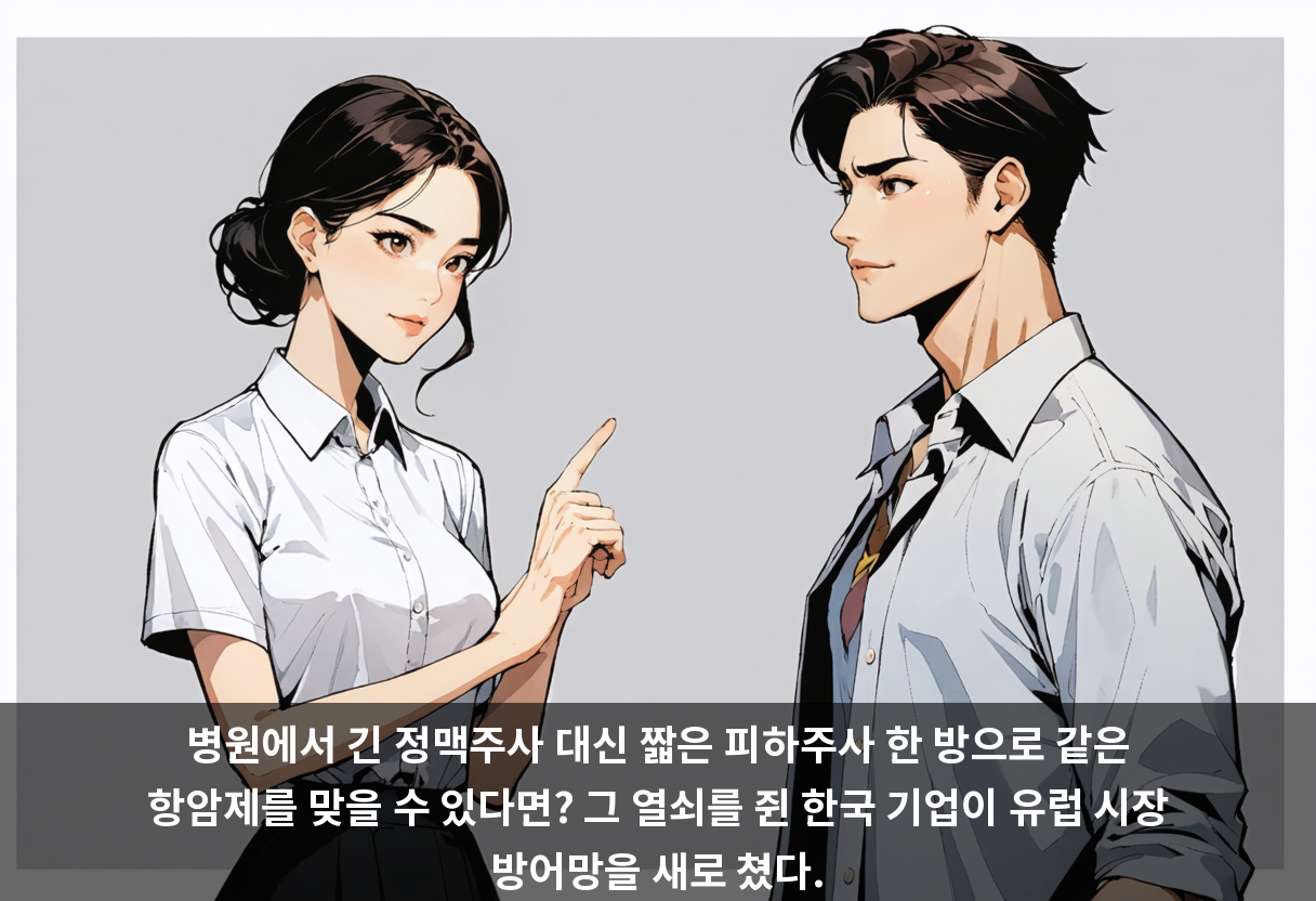 병원에서 긴 정맥주사 대신 짧은 피하주사 한 방으로 같은 항암제를 맞을 수 있다면? 그 열쇠를 쥔 한국 기업이 유럽 시장 방어망을 새로 쳤다.