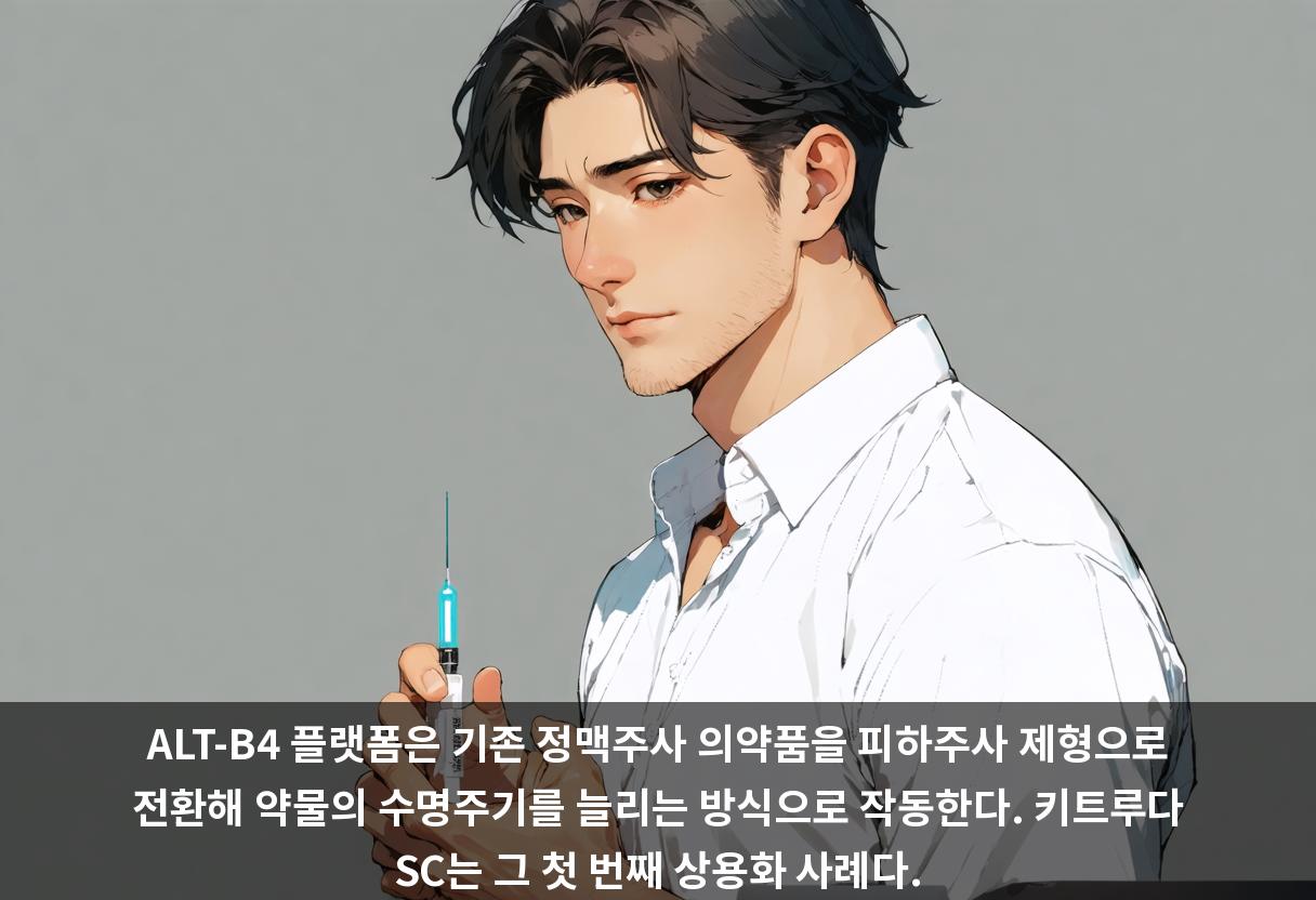 ALT-B4 플랫폼은 기존 정맥주사 의약품을 피하주사 제형으로 전환해 약물의 수명주기를 늘리는 방식으로 작동한다. 키트루다 SC는 그 첫 번째 상용화 사례다.