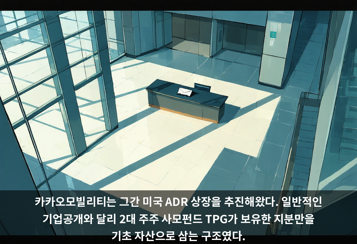 카카오모빌리티는 그간 미국 ADR 상장을 추진해왔다. 일반적인 기업공개와 달리 2대 주주 사모펀드 TPG가 보유한 지분만을 기초 자산으로 삼는 구조였다.