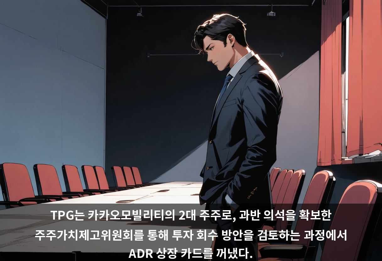 TPG는 카카오모빌리티의 2대 주주로, 과반 의석을 확보한 주주가치제고위원회를 통해 투자 회수 방안을 검토하는 과정에서 ADR 상장 카드를 꺼냈다.