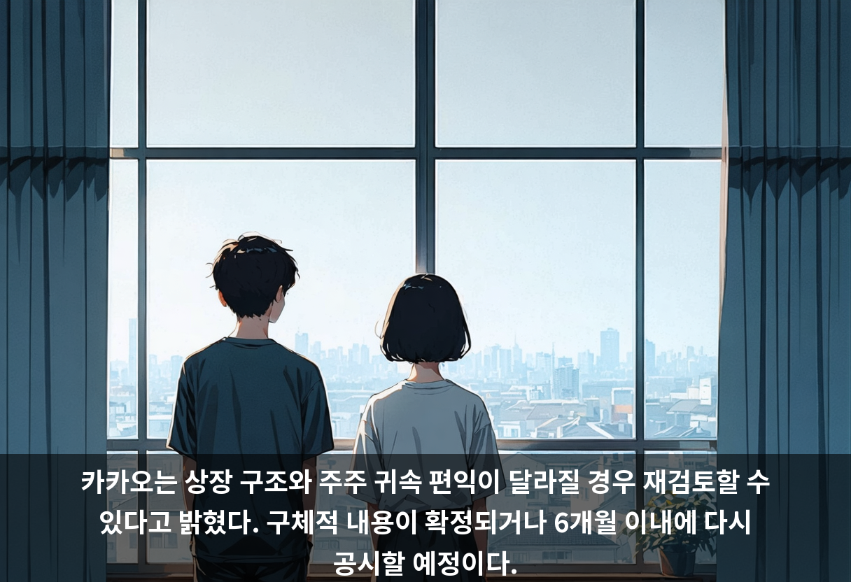카카오는 상장 구조와 주주 귀속 편익이 달라질 경우 재검토할 수 있다고 밝혔다. 구체적 내용이 확정되거나 6개월 이내에 다시 공시할 예정이다.