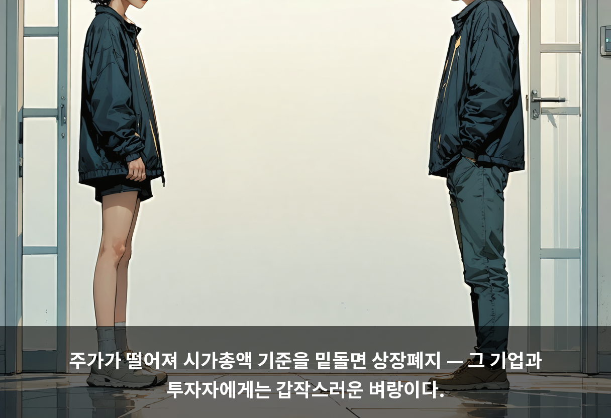 주가가 떨어져 시가총액 기준을 밑돌면 상장폐지 — 그 기업과 투자자에게는 갑작스러운 벼랑이다.