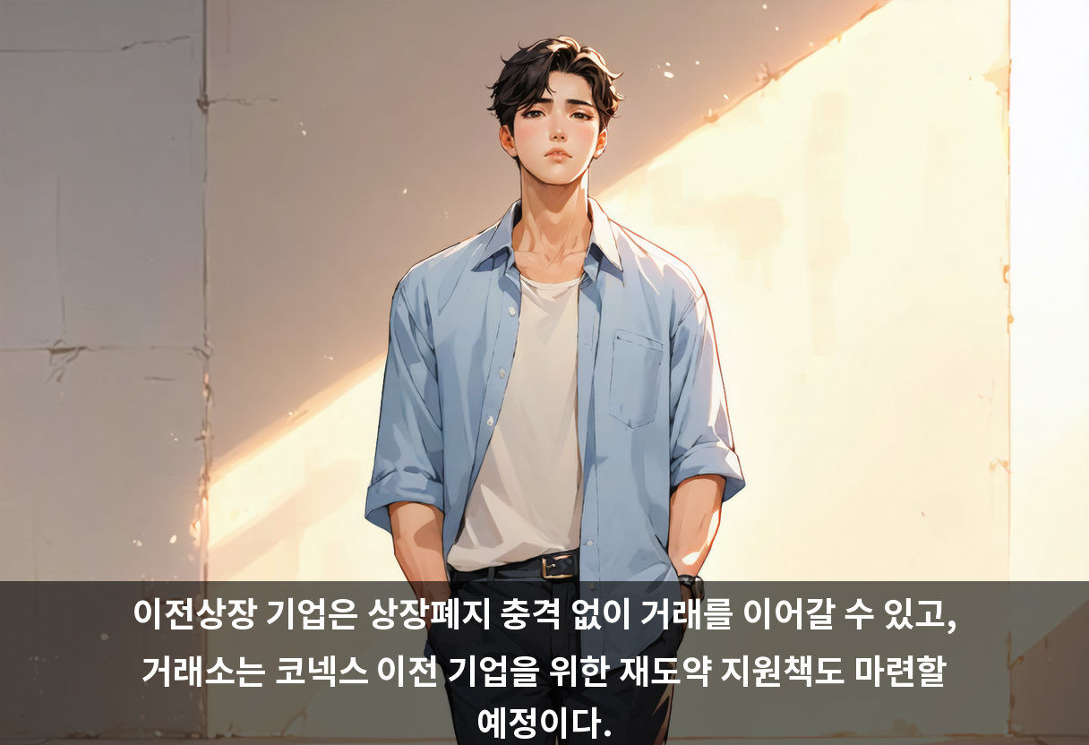 이전상장 기업은 상장폐지 충격 없이 거래를 이어갈 수 있고, 거래소는 코넥스 이전 기업을 위한 재도약 지원책도 마련할 예정이다.