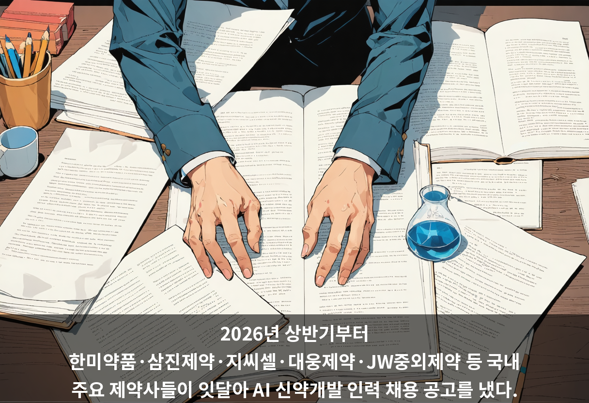 2026년 상반기부터 한미약품·삼진제약·지씨셀·대웅제약·JW중외제약 등 국내 주요 제약사들이 잇달아 AI 신약개발 인력 채용 공고를 냈다.