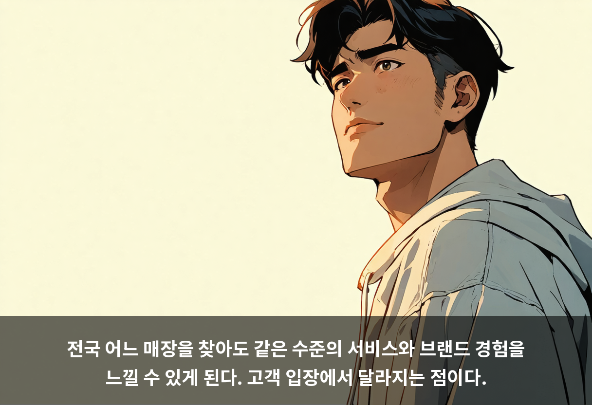 전국 어느 매장을 찾아도 같은 수준의 서비스와 브랜드 경험을 느낄 수 있게 된다. 고객 입장에서 달라지는 점이다.