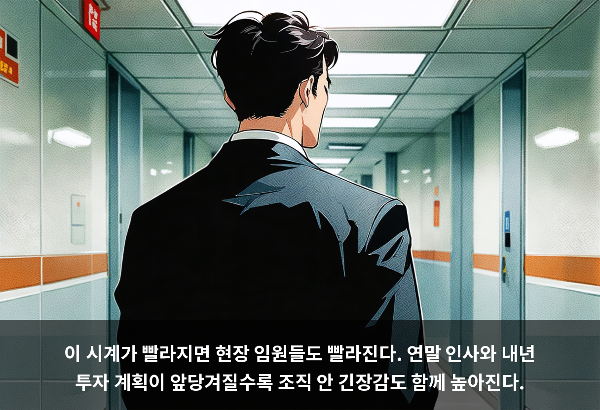 이 시계가 빨라지면 현장 임원들도 빨라진다. 연말 인사와 내년 투자 계획이 앞당겨질수록 조직 안 긴장감도 함께 높아진다.