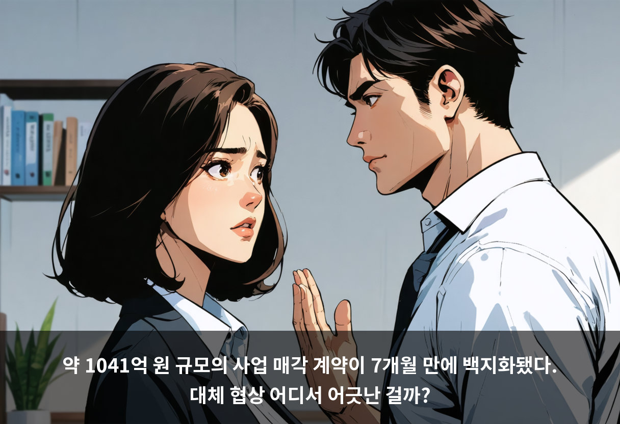 약 1041억 원 규모의 사업 매각 계약이 7개월 만에 백지화됐다. 대체 협상 어디서 어긋난 걸까?