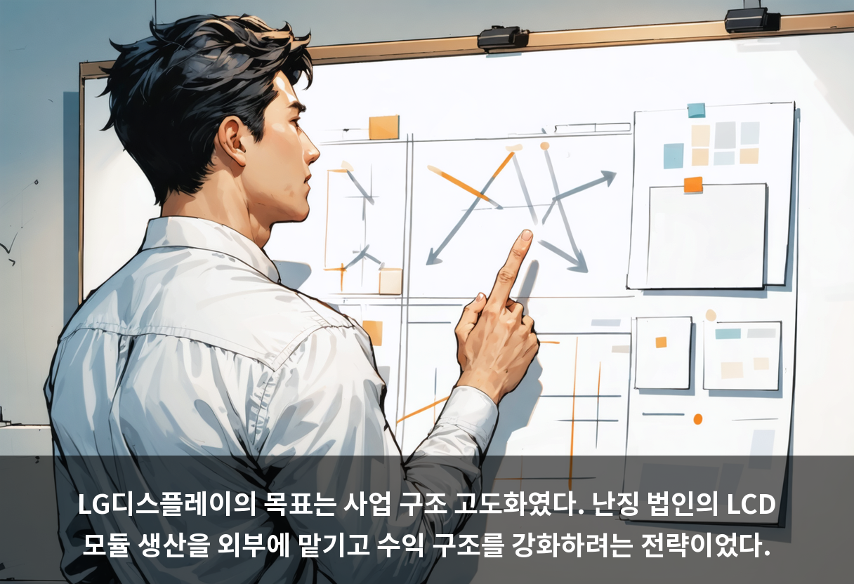 LG디스플레이의 목표는 사업 구조 고도화였다. 난징 법인의 LCD 모듈 생산을 외부에 맡기고 수익 구조를 강화하려는 전략이었다.