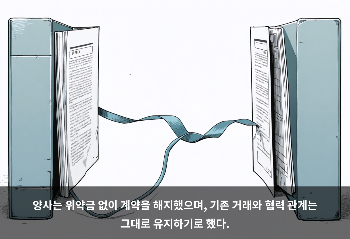 양사는 위약금 없이 계약을 해지했으며, 기존 거래와 협력 관계는 그대로 유지하기로 했다.