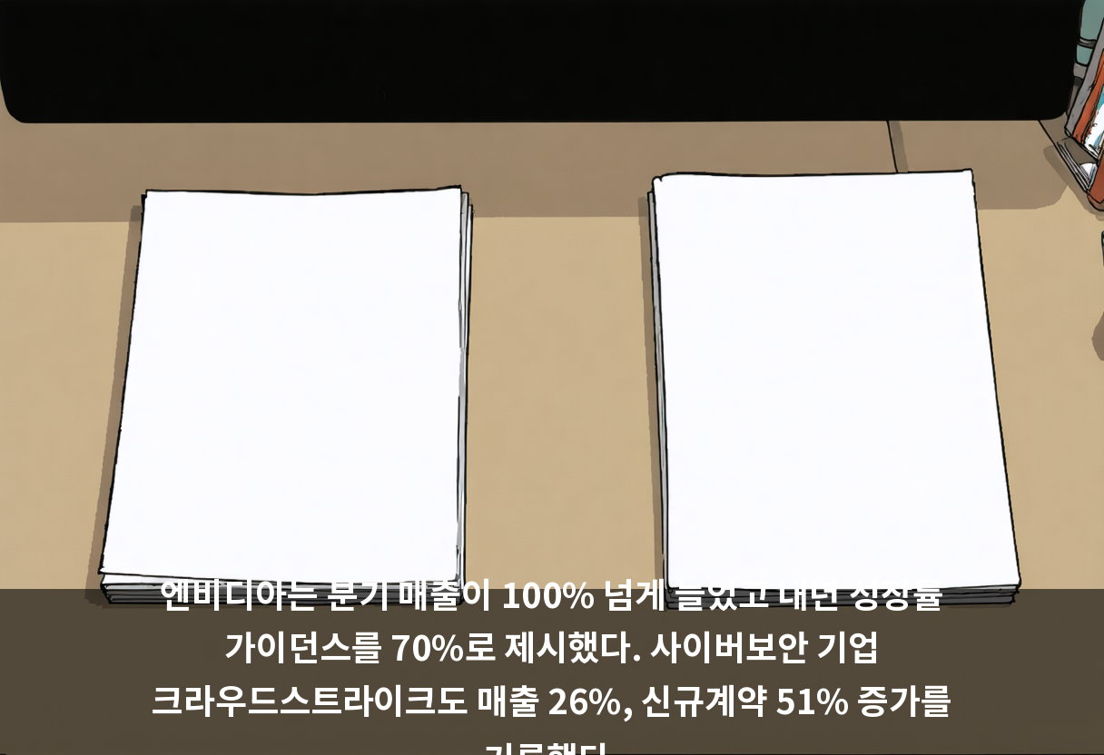 엔비디아는 분기 매출이 100% 넘게 늘었고 내년 성장률 가이던스를 70%로 제시했다. 사이버보안 기업 크라우드스트라이크도 매출 26%, 신규계약 51% 증가를 기록했다.