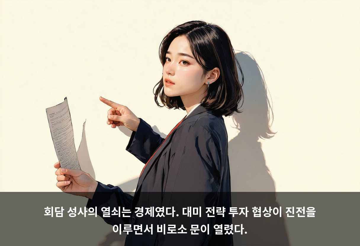 회담 성사의 열쇠는 경제였다. 대미 전략 투자 협상이 진전을 이루면서 비로소 문이 열렸다.