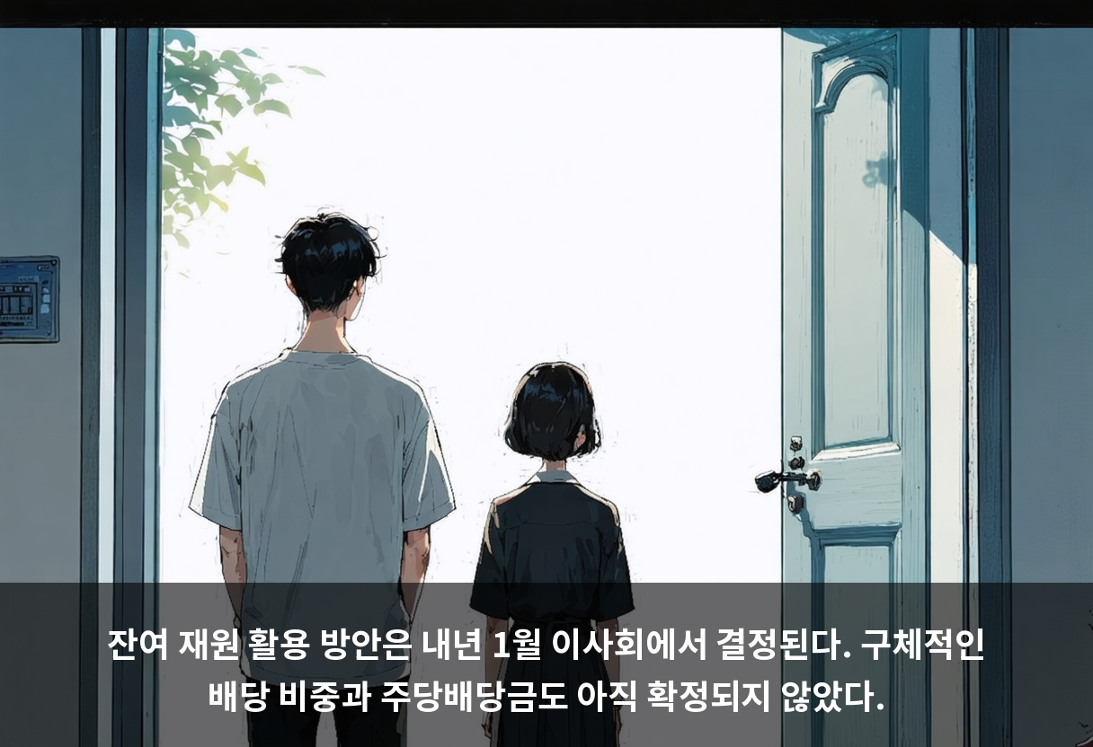 잔여 재원 활용 방안은 내년 1월 이사회에서 결정된다. 구체적인 배당 비중과 주당배당금도 아직 확정되지 않았다.
