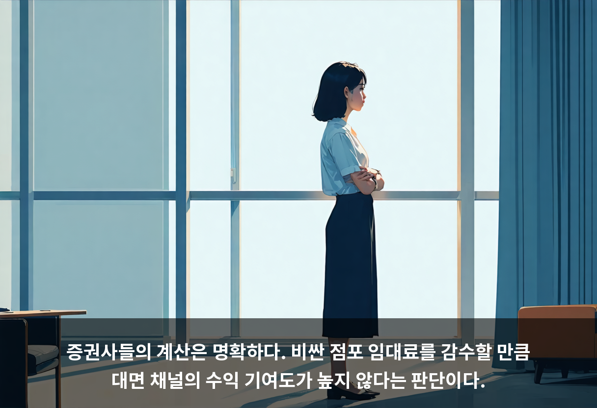 증권사들의 계산은 명확하다. 비싼 점포 임대료를 감수할 만큼 대면 채널의 수익 기여도가 높지 않다는 판단이다.