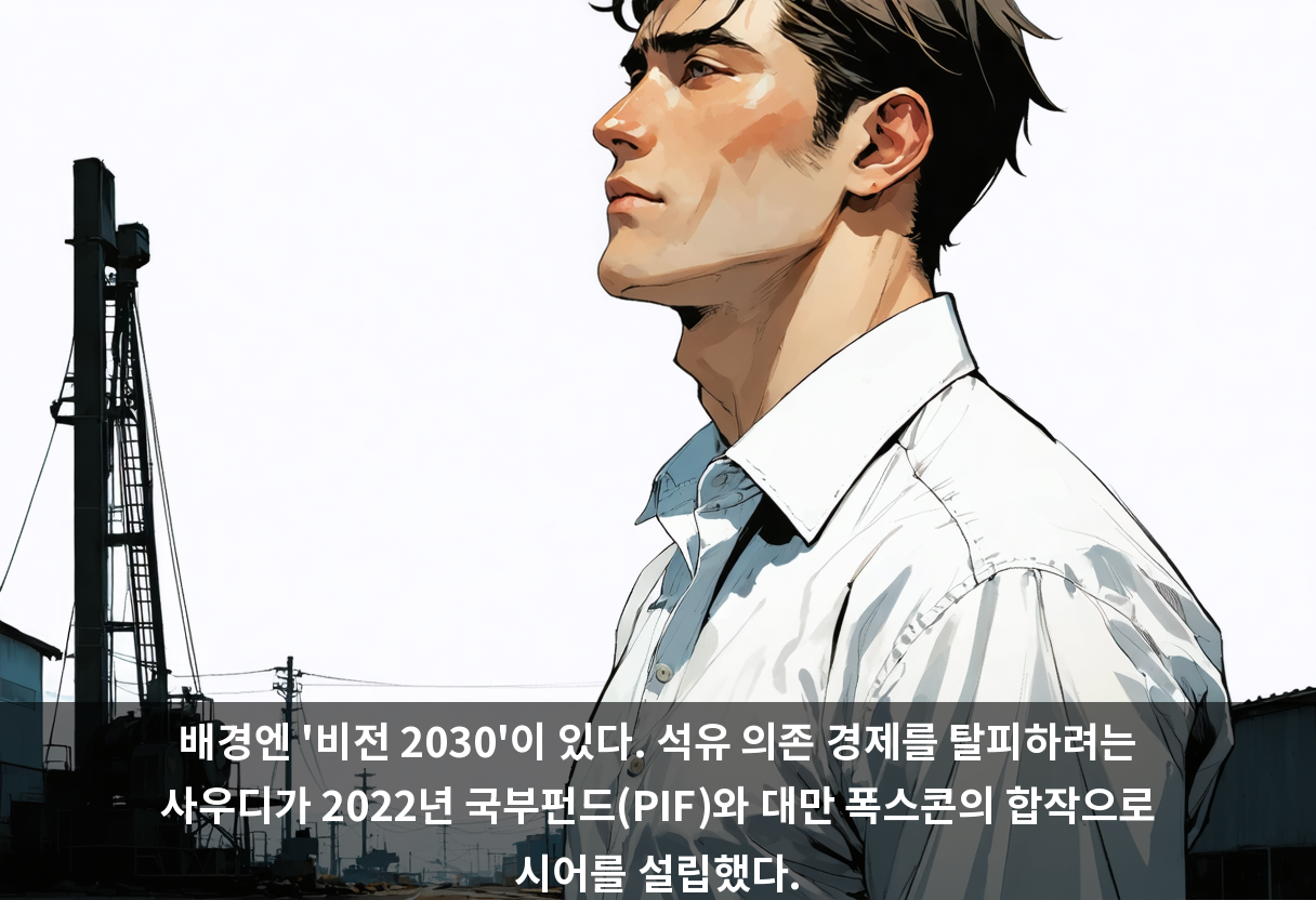 배경엔 '비전 2030'이 있다. 석유 의존 경제를 탈피하려는 사우디가 2022년 국부펀드(PIF)와 대만 폭스콘의 합작으로 시어를 설립했다.