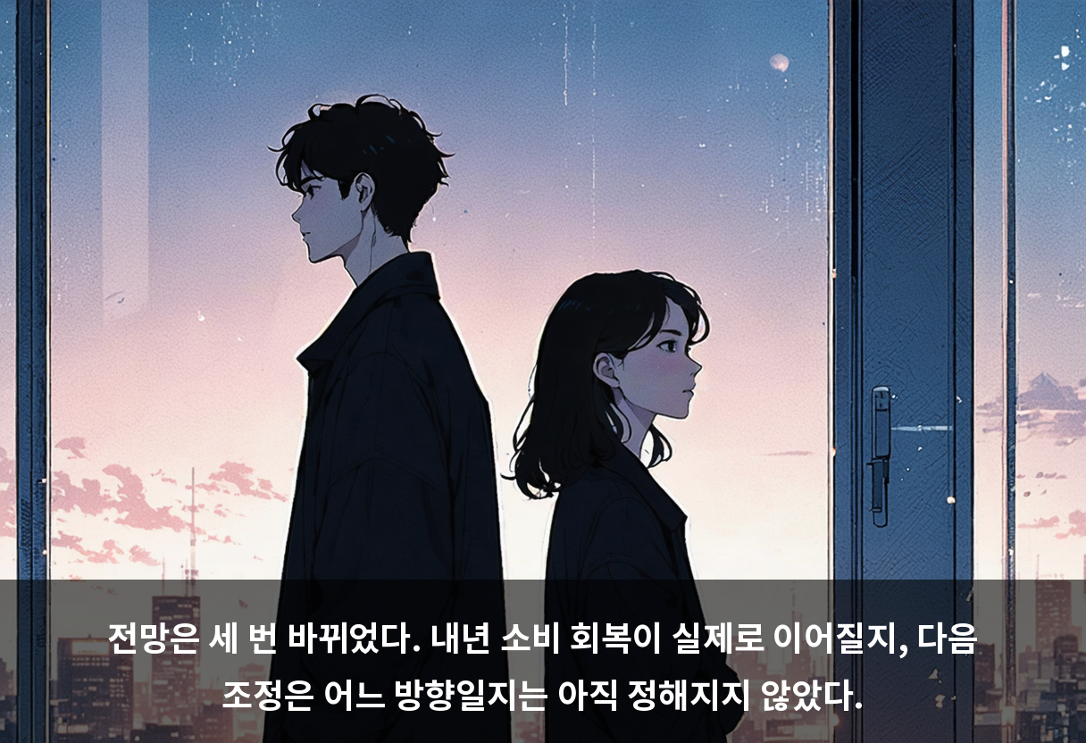 전망은 세 번 바뀌었다. 내년 소비 회복이 실제로 이어질지, 다음 조정은 어느 방향일지는 아직 정해지지 않았다.