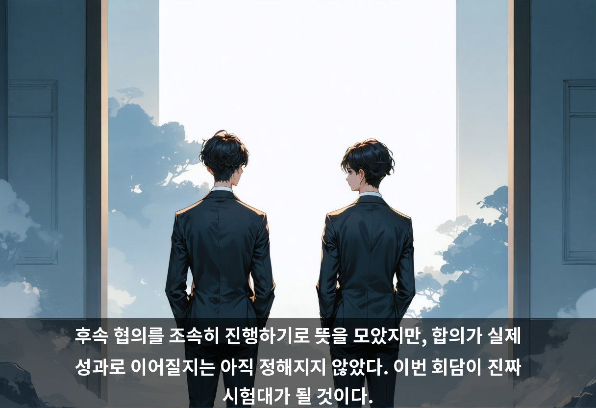 후속 협의를 조속히 진행하기로 뜻을 모았지만, 합의가 실제 성과로 이어질지는 아직 정해지지 않았다. 이번 회담이 진짜 시험대가 될 것이다.