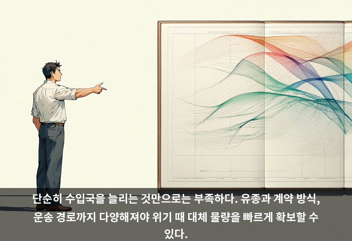 단순히 수입국을 늘리는 것만으로는 부족하다. 유종과 계약 방식, 운송 경로까지 다양해져야 위기 때 대체 물량을 빠르게 확보할 수 있다.