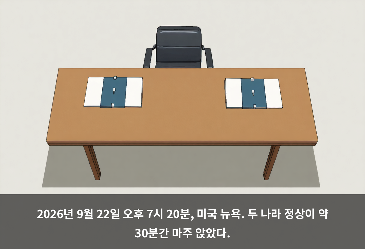 2026년 9월 22일 오후 7시 20분, 미국 뉴욕. 두 나라 정상이 약 30분간 마주 앉았다.