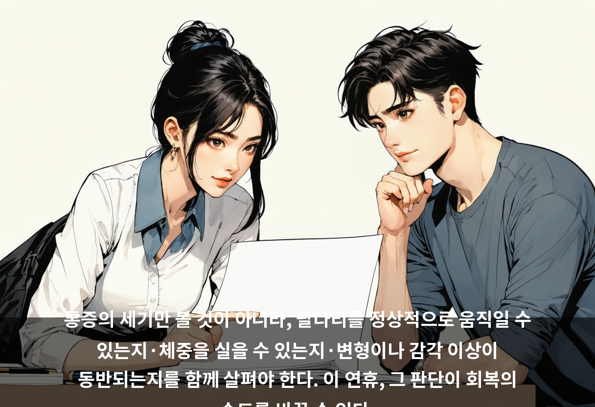 통증의 세기만 볼 것이 아니라, 팔다리를 정상적으로 움직일 수 있는지·체중을 실을 수 있는지·변형이나 감각 이상이 동반되는지를 함께 살펴야 한다. 이 연휴, 그 판단이 회복의 속도를 바꿀 수 있다.