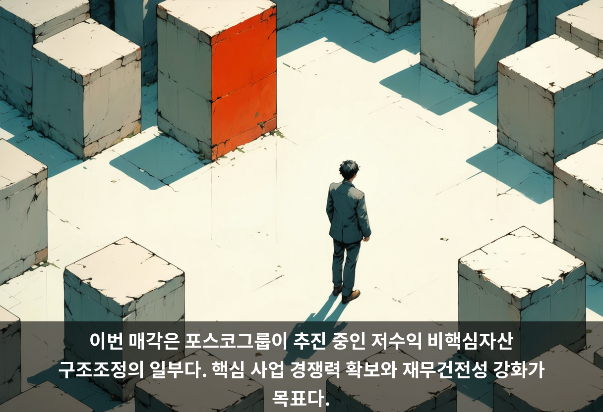 이번 매각은 포스코그룹이 추진 중인 저수익 비핵심자산 구조조정의 일부다. 핵심 사업 경쟁력 확보와 재무건전성 강화가 목표다.