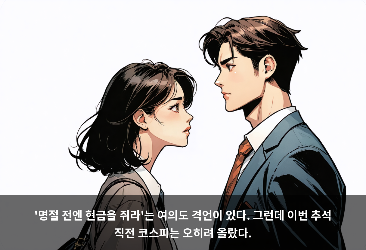'명절 전엔 현금을 쥐라'는 여의도 격언이 있다. 그런데 이번 추석 직전 코스피는 오히려 올랐다.