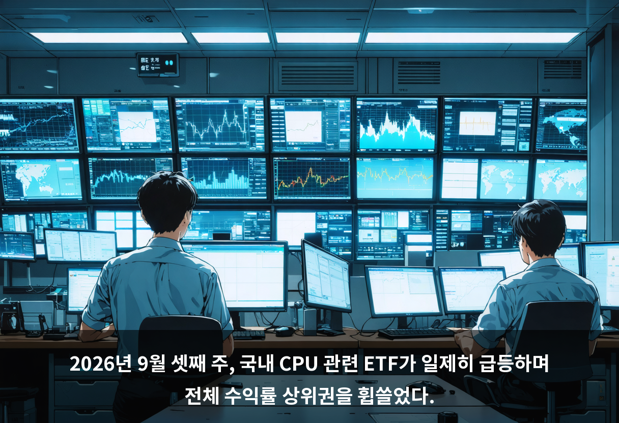 2026년 9월 셋째 주, 국내 CPU 관련 ETF가 일제히 급등하며 전체 수익률 상위권을 휩쓸었다.