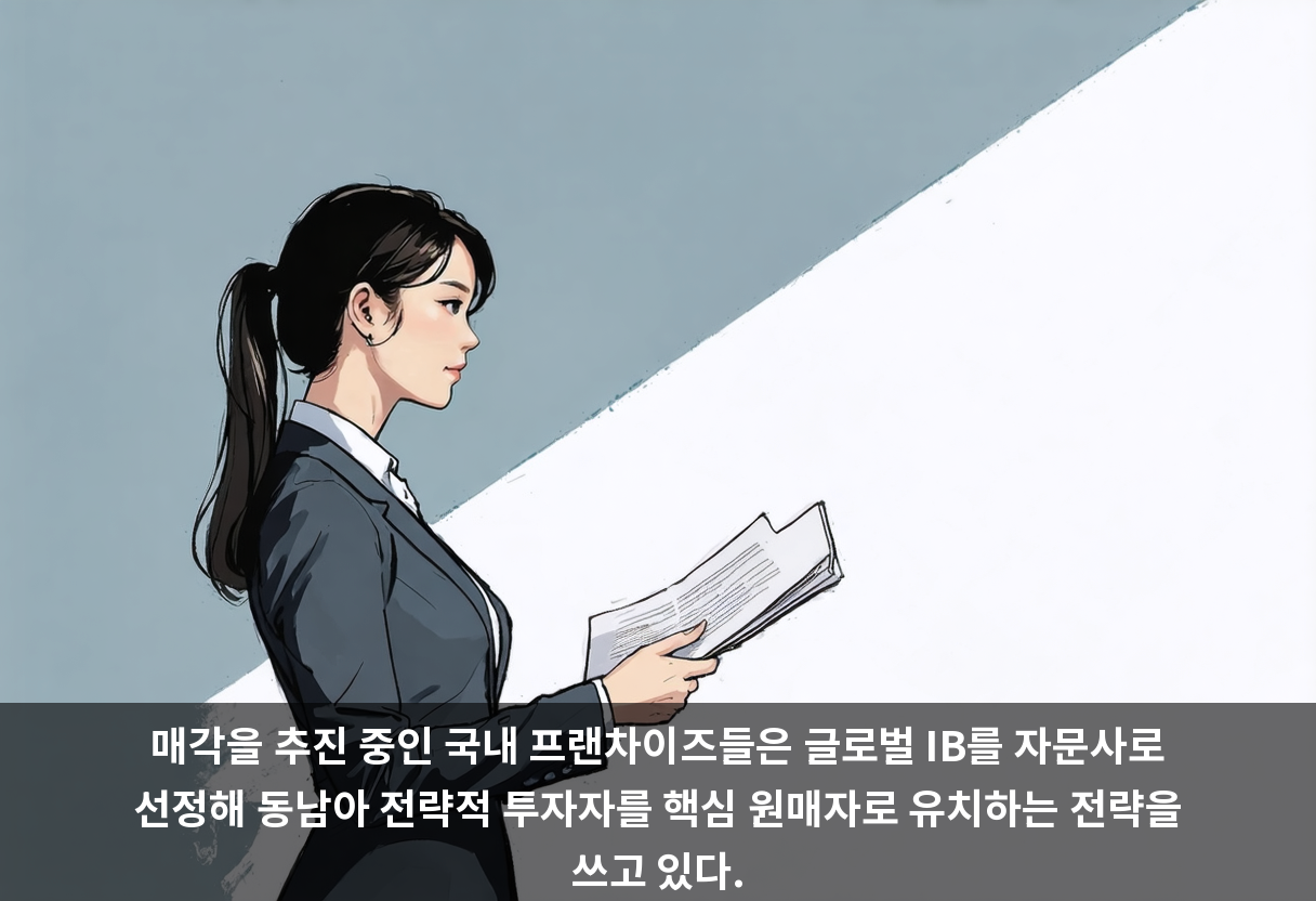 매각을 추진 중인 국내 프랜차이즈들은 글로벌 IB를 자문사로 선정해 동남아 전략적 투자자를 핵심 원매자로 유치하는 전략을 쓰고 있다.