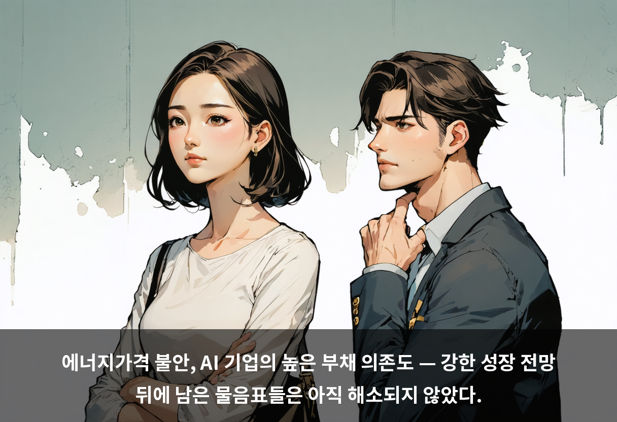 에너지가격 불안, AI 기업의 높은 부채 의존도 — 강한 성장 전망 뒤에 남은 물음표들은 아직 해소되지 않았다.