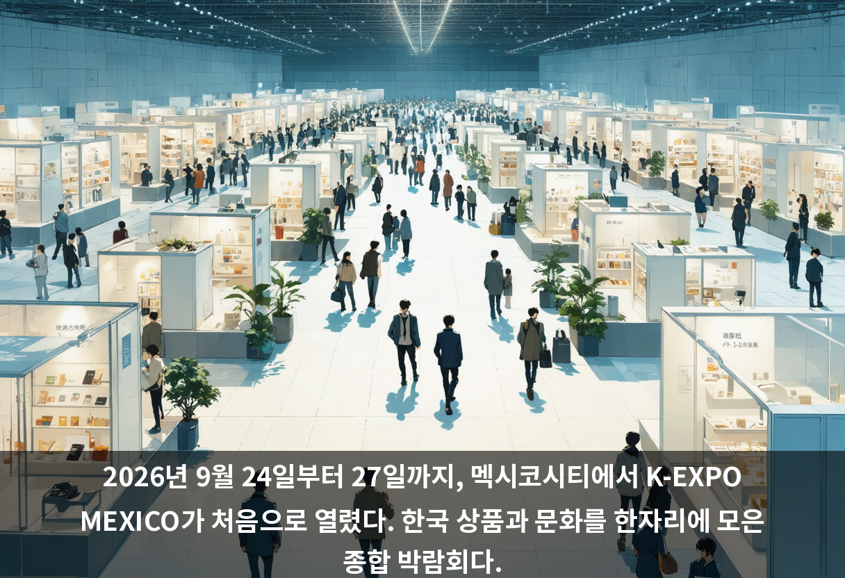 2026년 9월 24일부터 27일까지, 멕시코시티에서 K-EXPO MEXICO가 처음으로 열렸다. 한국 상품과 문화를 한자리에 모은 종합 박람회다.