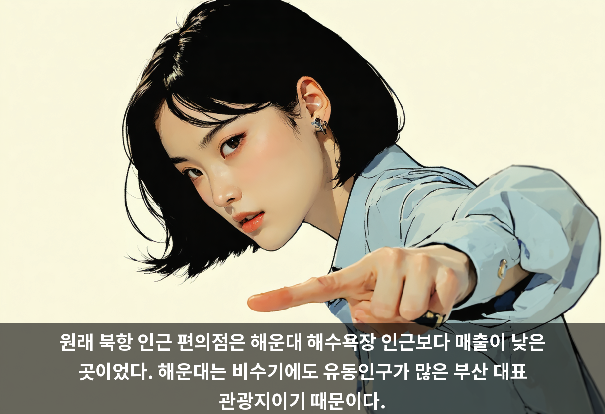 원래 북항 인근 편의점은 해운대 해수욕장 인근보다 매출이 낮은 곳이었다. 해운대는 비수기에도 유동인구가 많은 부산 대표 관광지이기 때문이다.