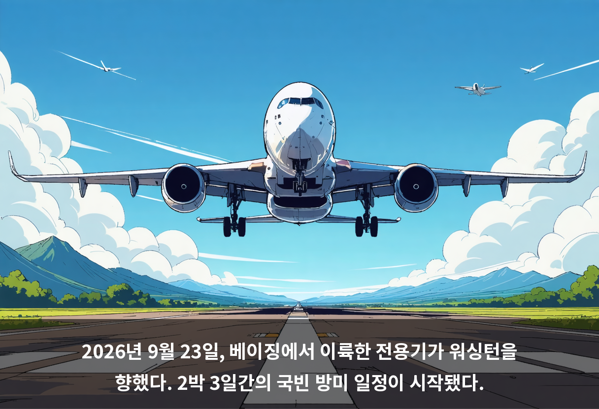 2026년 9월 23일, 베이징에서 이륙한 전용기가 워싱턴을 향했다. 2박 3일간의 국빈 방미 일정이 시작됐다.