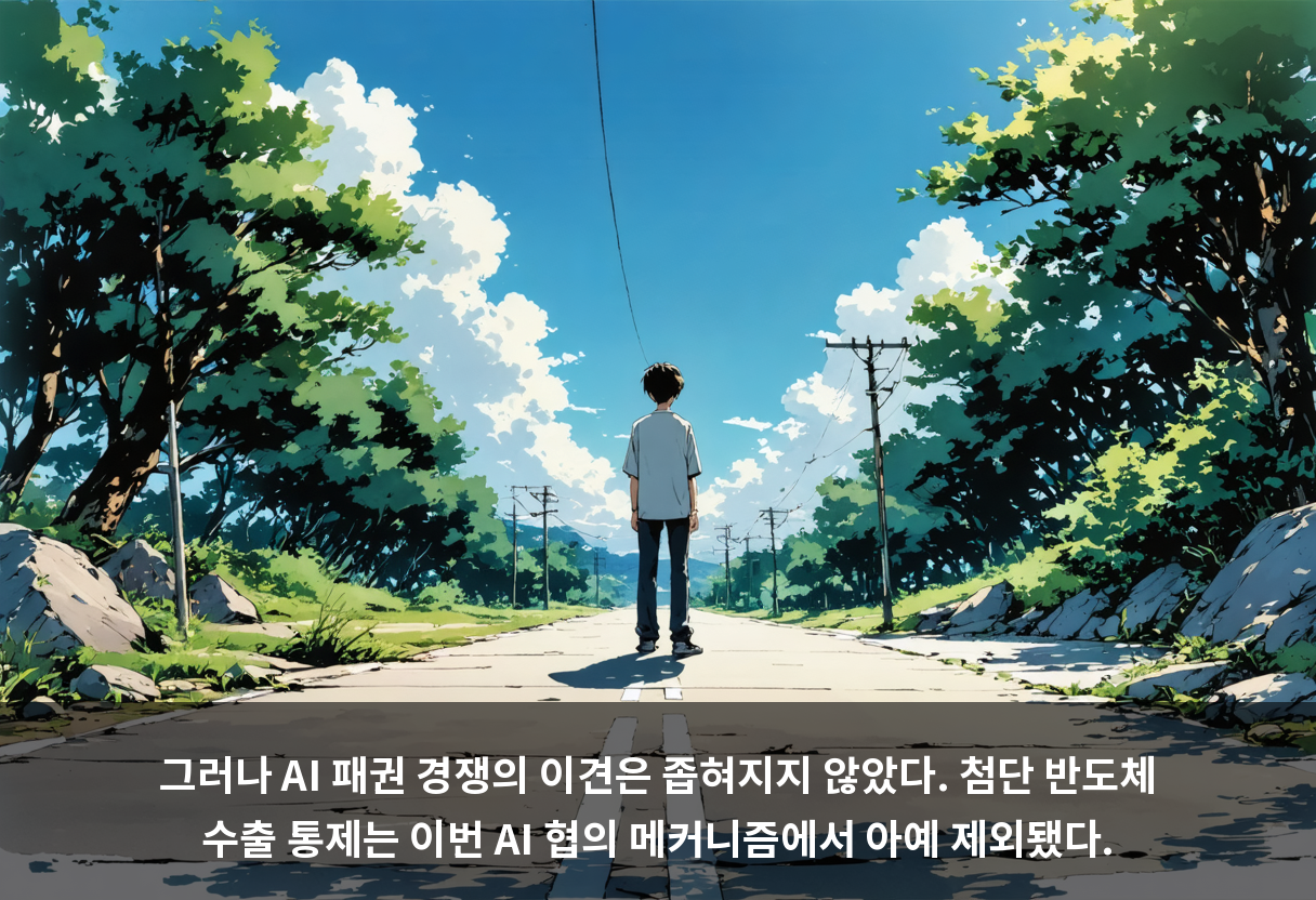 그러나 AI 패권 경쟁의 이견은 좁혀지지 않았다. 첨단 반도체 수출 통제는 이번 AI 협의 메커니즘에서 아예 제외됐다.