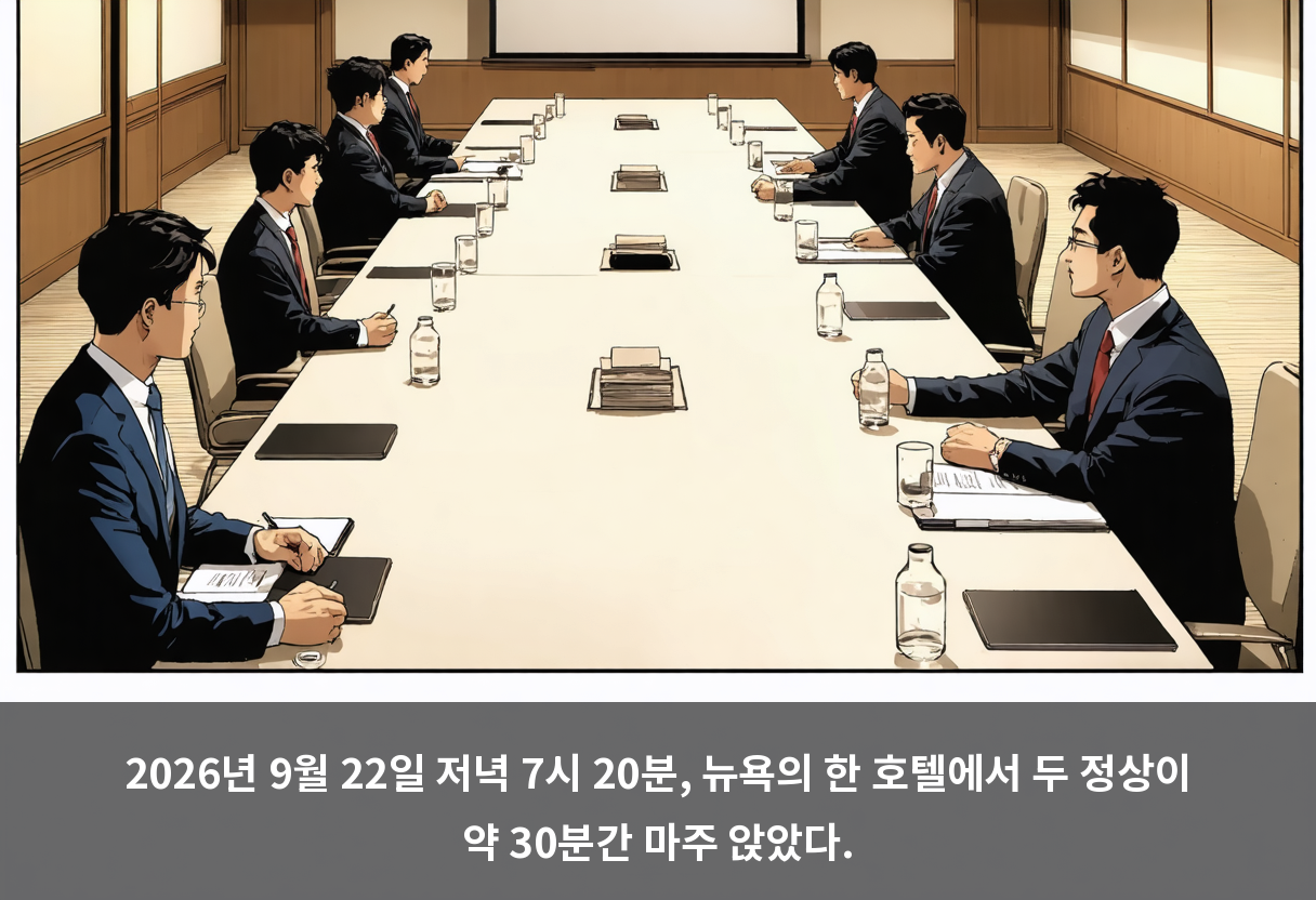 2026년 9월 22일 저녁 7시 20분, 뉴욕의 한 호텔에서 두 정상이 약 30분간 마주 앉았다.