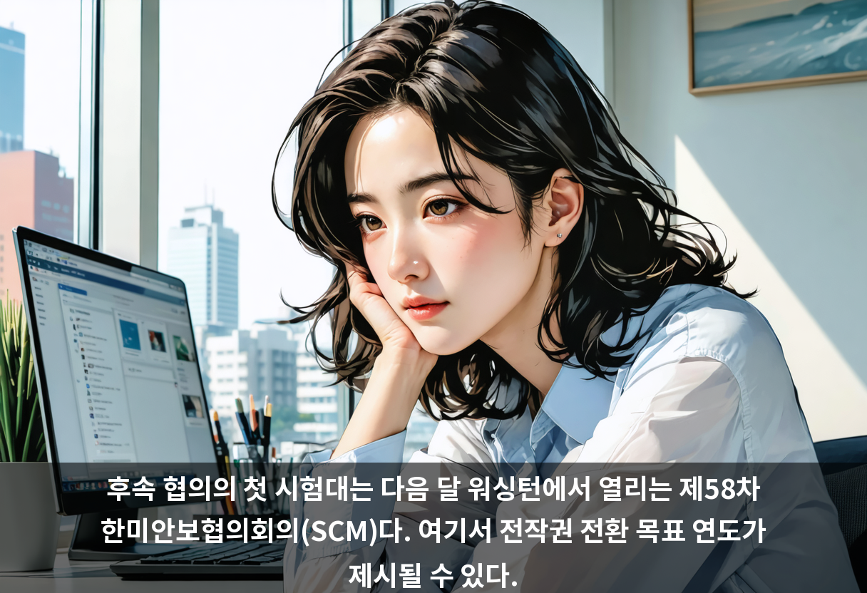 후속 협의의 첫 시험대는 다음 달 워싱턴에서 열리는 제58차 한미안보협의회의(SCM)다. 여기서 전작권 전환 목표 연도가 제시될 수 있다.