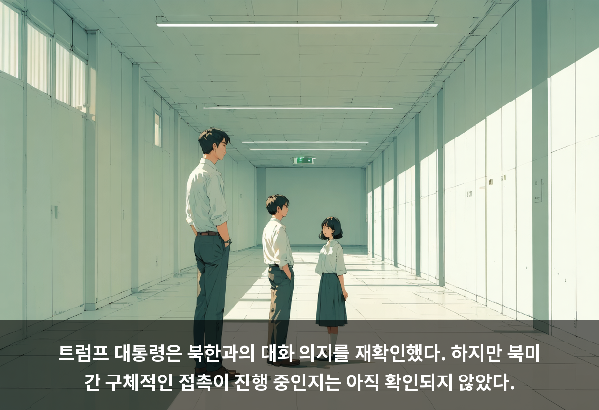 트럼프 대통령은 북한과의 대화 의지를 재확인했다. 하지만 북미 간 구체적인 접촉이 진행 중인지는 아직 확인되지 않았다.