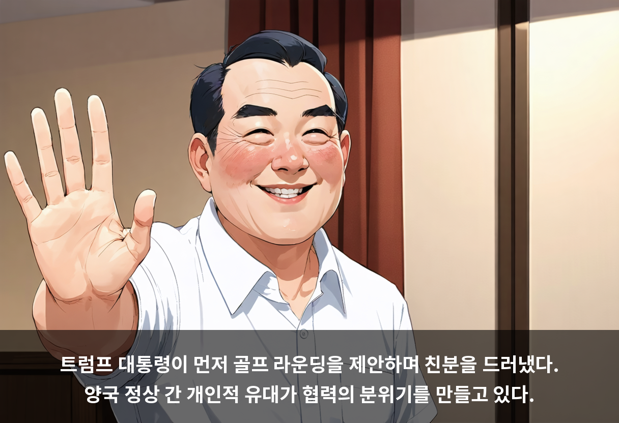 트럼프 대통령이 먼저 골프 라운딩을 제안하며 친분을 드러냈다. 양국 정상 간 개인적 유대가 협력의 분위기를 만들고 있다.