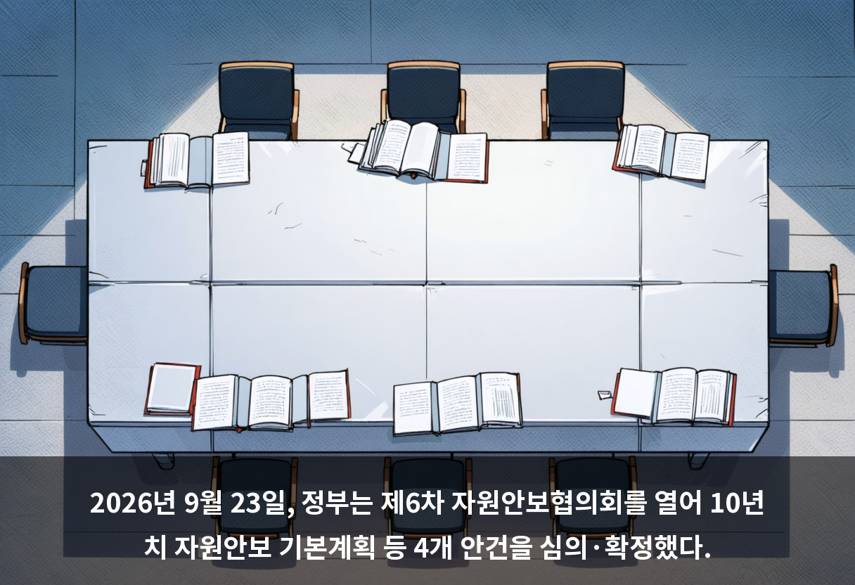 2026년 9월 23일, 정부는 제6차 자원안보협의회를 열어 10년 치 자원안보 기본계획 등 4개 안건을 심의·확정했다.