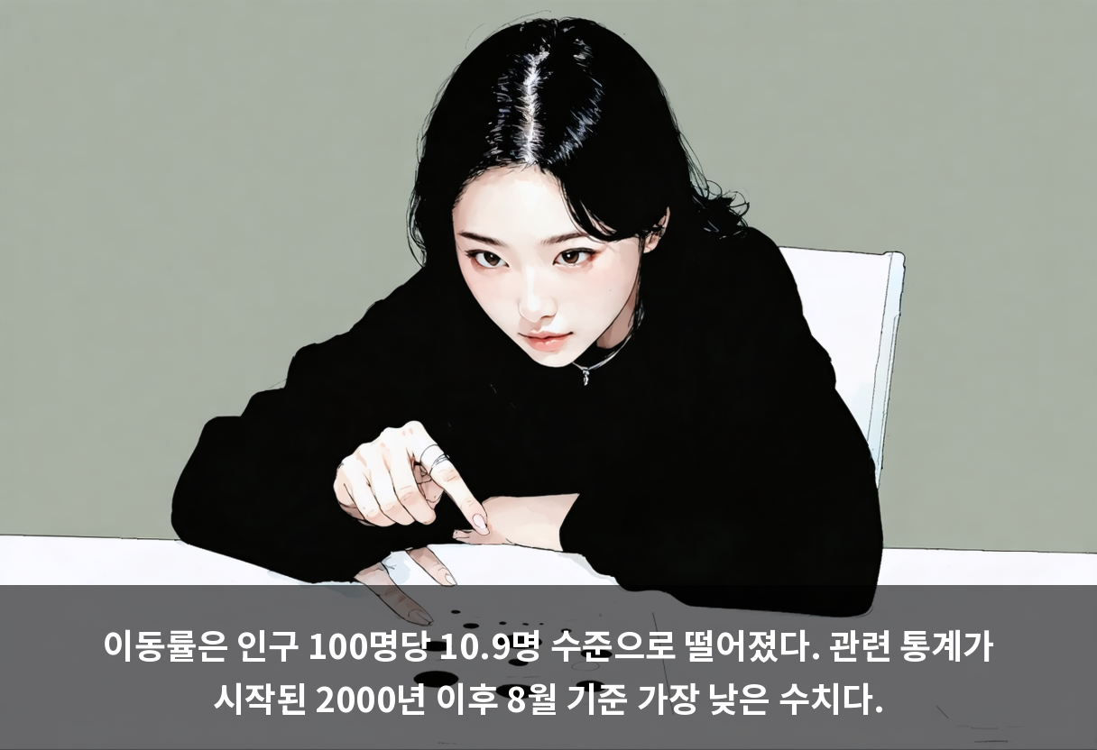 이동률은 인구 100명당 10.9명 수준으로 떨어졌다. 관련 통계가 시작된 2000년 이후 8월 기준 가장 낮은 수치다.