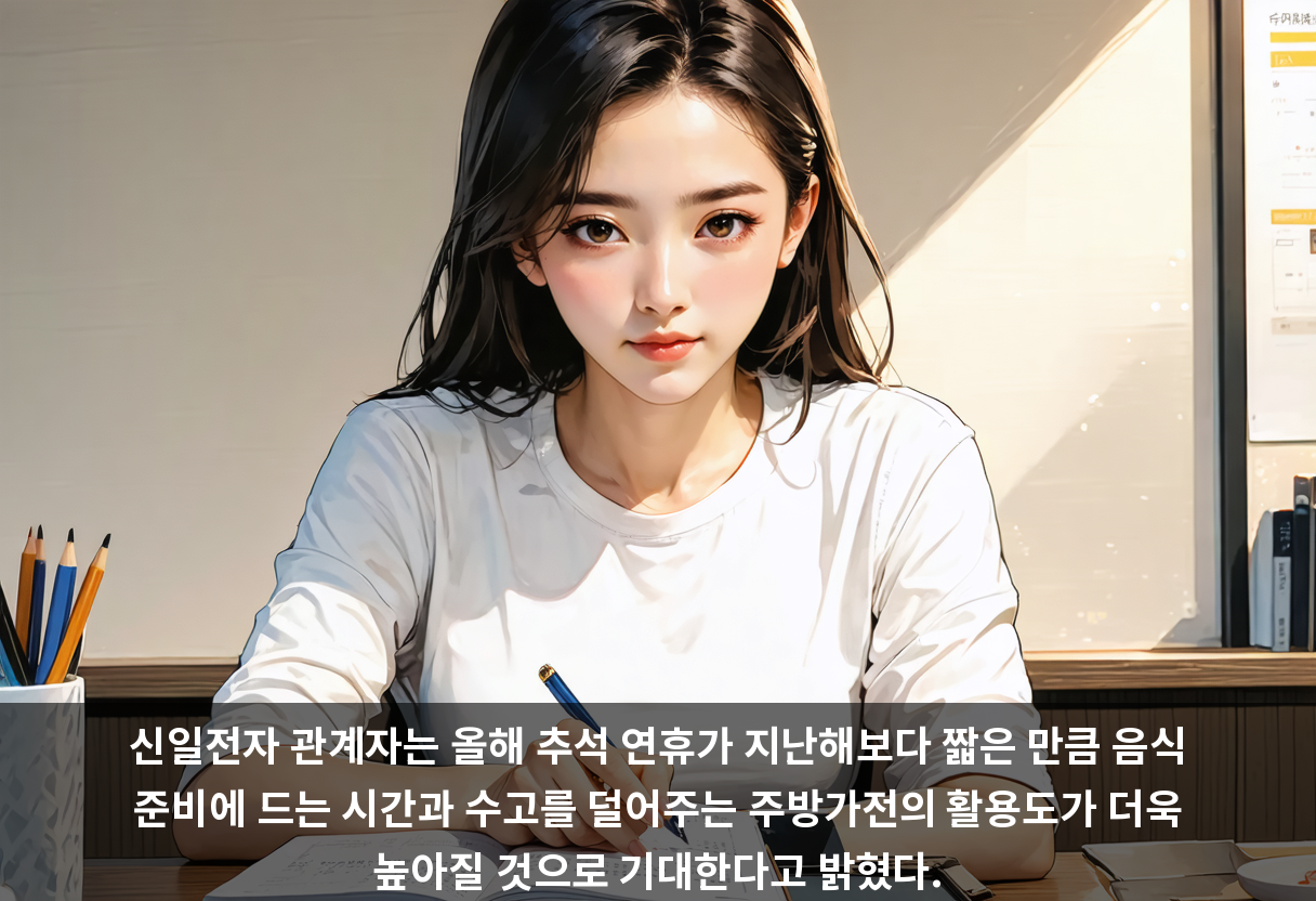 신일전자 관계자는 올해 추석 연휴가 지난해보다 짧은 만큼 음식 준비에 드는 시간과 수고를 덜어주는 주방가전의 활용도가 더욱 높아질 것으로 기대한다고 밝혔다.