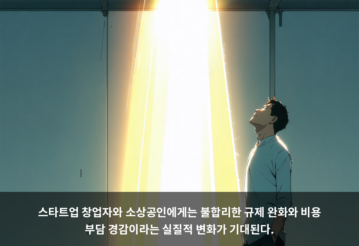 스타트업 창업자와 소상공인에게는 불합리한 규제 완화와 비용 부담 경감이라는 실질적 변화가 기대된다.