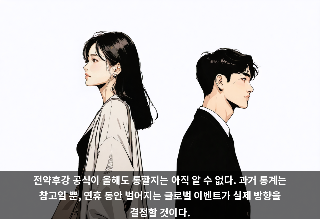 전약후강 공식이 올해도 통할지는 아직 알 수 없다. 과거 통계는 참고일 뿐, 연휴 동안 벌어지는 글로벌 이벤트가 실제 방향을 결정할 것이다.
