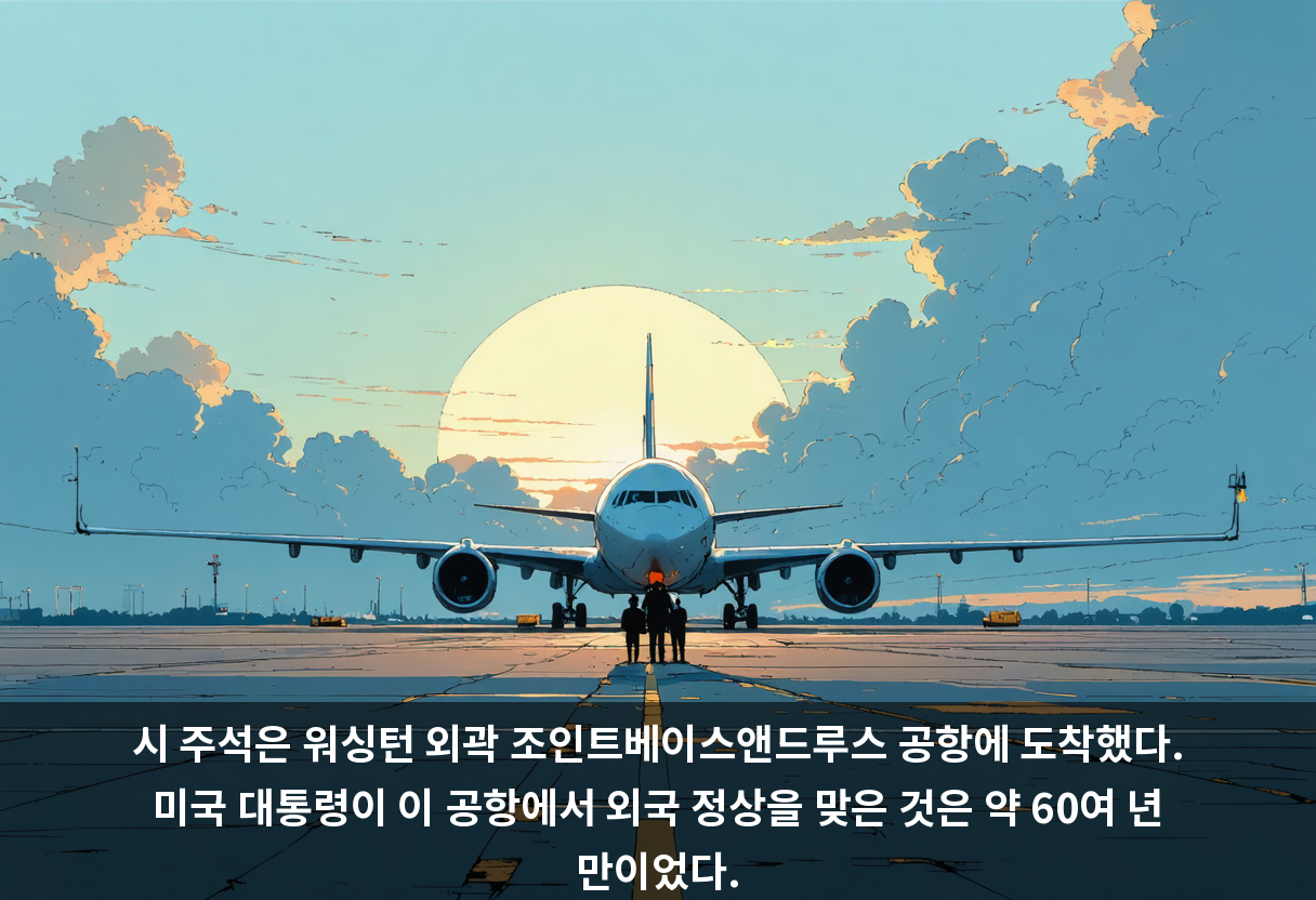 시 주석은 워싱턴 외곽 조인트베이스앤드루스 공항에 도착했다. 미국 대통령이 이 공항에서 외국 정상을 맞은 것은 약 60여 년 만이었다.