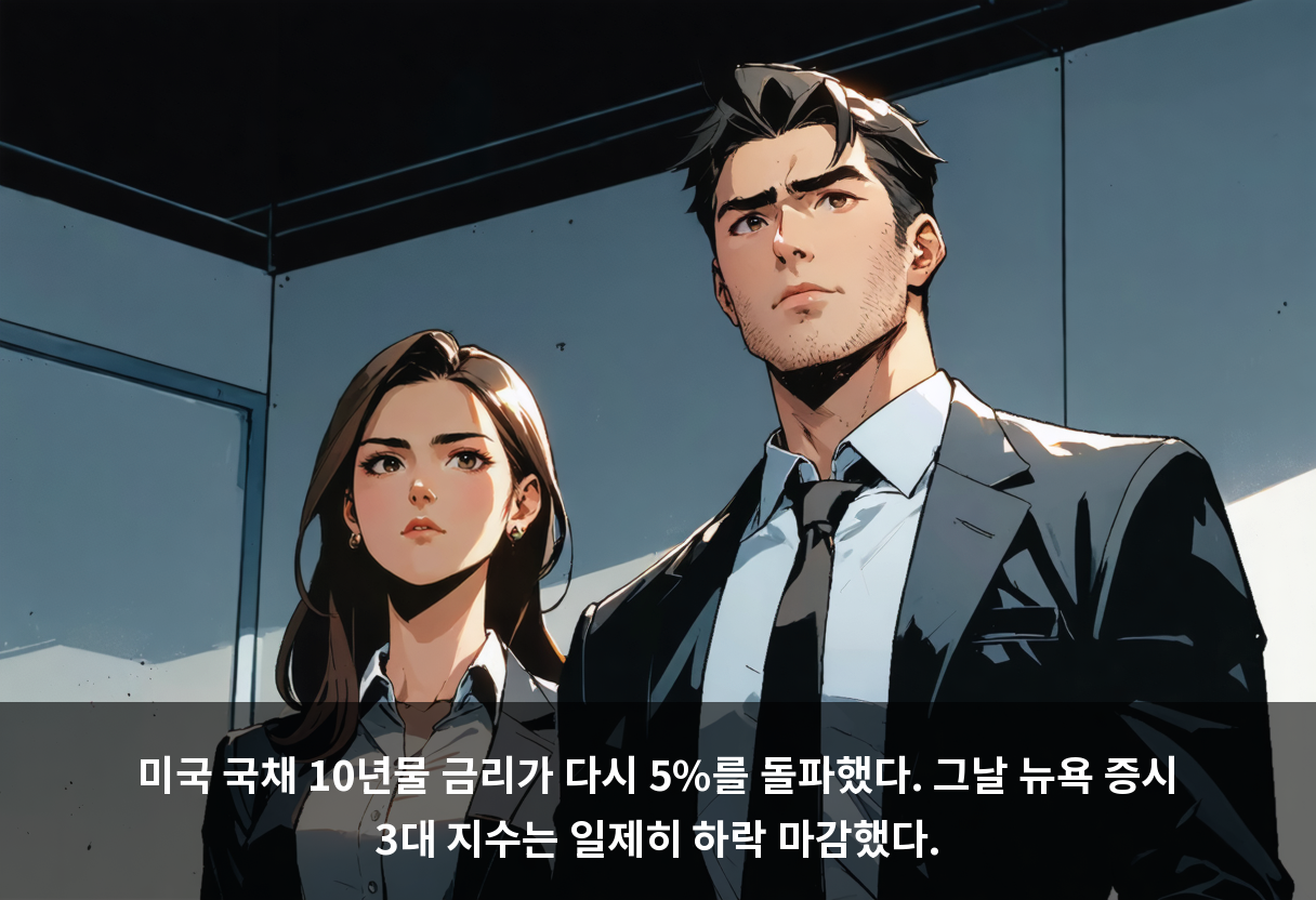미국 국채 10년물 금리가 다시 5%를 돌파했다. 그날 뉴욕 증시 3대 지수는 일제히 하락 마감했다.