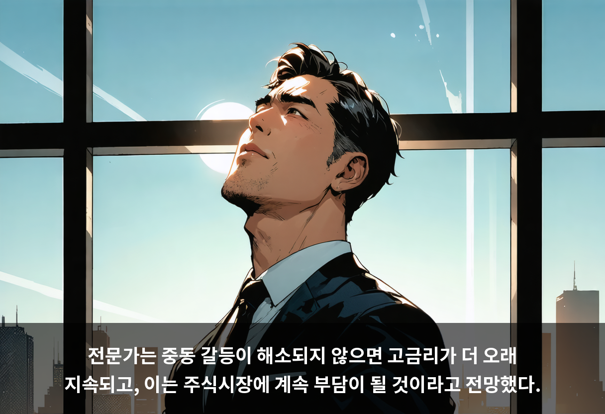 전문가는 중동 갈등이 해소되지 않으면 고금리가 더 오래 지속되고, 이는 주식시장에 계속 부담이 될 것이라고 전망했다.